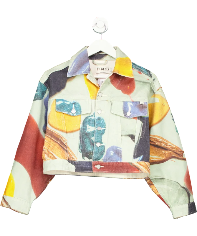 Women's Cotton Blend SweatersFIORUCCI Multicoloured Paint Print Cropped Denim Jacket UK S