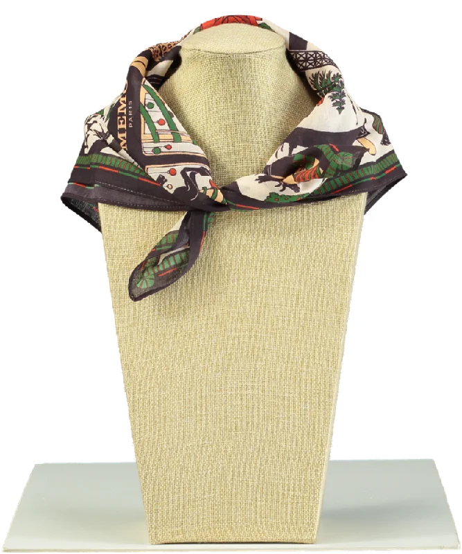 Women's Scoop Neck SweatersMEMO PARIS Luxury Brown Christmas Print Silk Neck Scarf