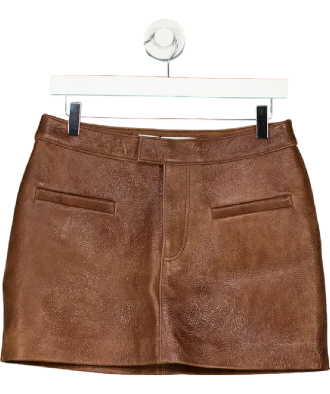 Women's Low Collar SweatersOval Square Brown Rocky 100% Leather Skirt UK M