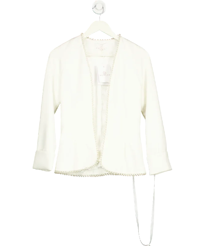 Women's Collarless Neck SweatersAavelle White Pearl Trim Jacket UK XS