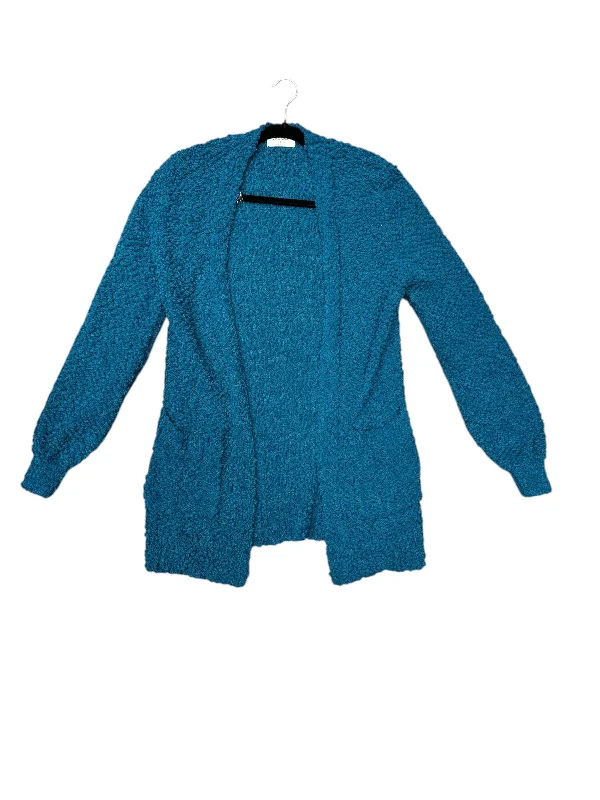 Women's Narrow Collar SweatersCardigan By Zenana Outfitters In Blue, Size: S