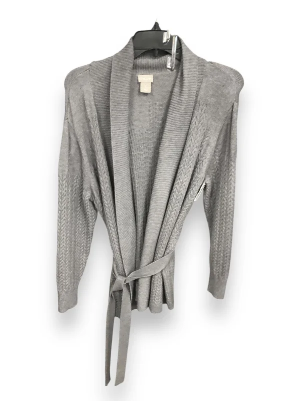 Women's Wide Collar SweatersCardigan By Chicos In Grey, Size: M