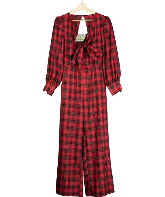 Women's Hungarian Wool SweatersSomerset by Alice Temperley Red Check Tie Front Jumpsuit UK 14