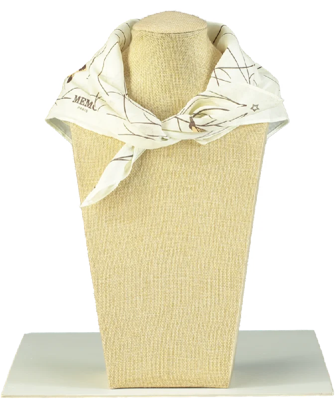 Women's Patterned SweatersMEMO PARIS Luxury Cream Bird Print Silk Neck Scarf