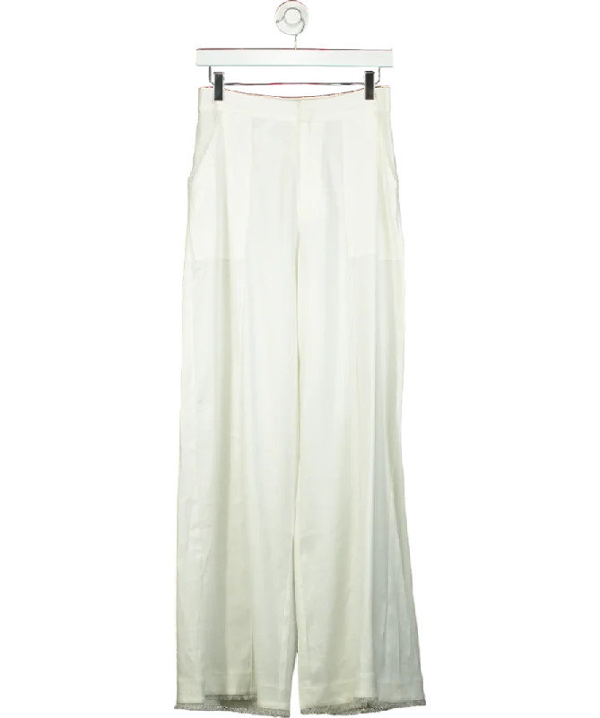 Women's Belarusian Wool SweatersKivari White Frill Trim Linen Look Trouser UK 8