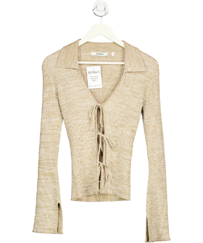 Women's Boat Collar SweatersOval Square Beige Tanner Knit Tie Cardigan UK S