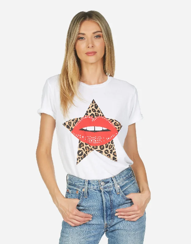 Women's Blouse with Low CollarEdda Leopard Star Lip