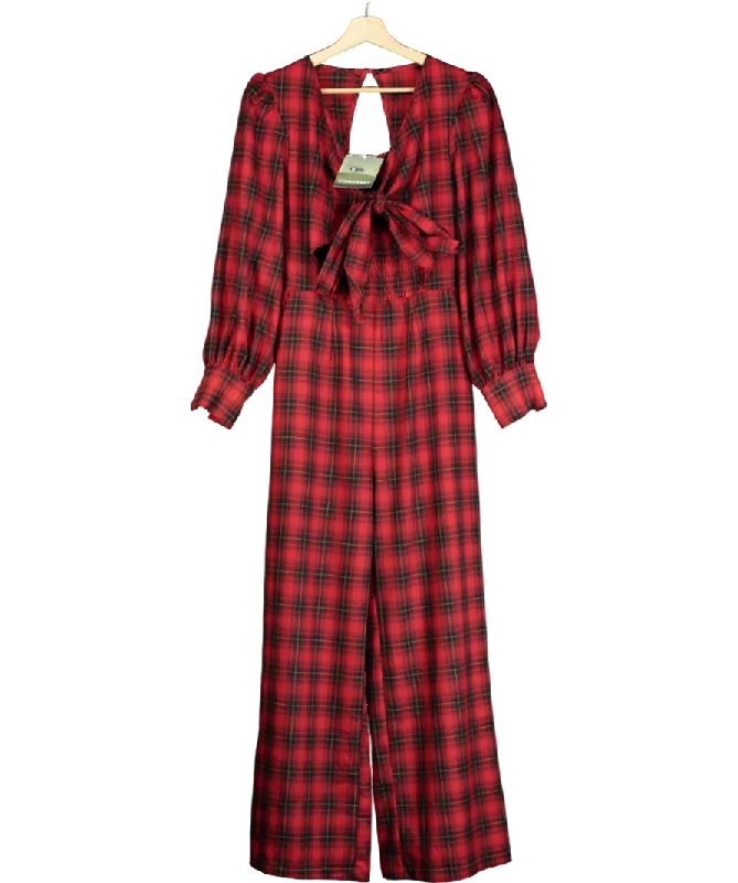 Women's U-Shaped Collar SweatersSomerset by Alice Temperley Red Check Tie Front Jumpsuit UK 16