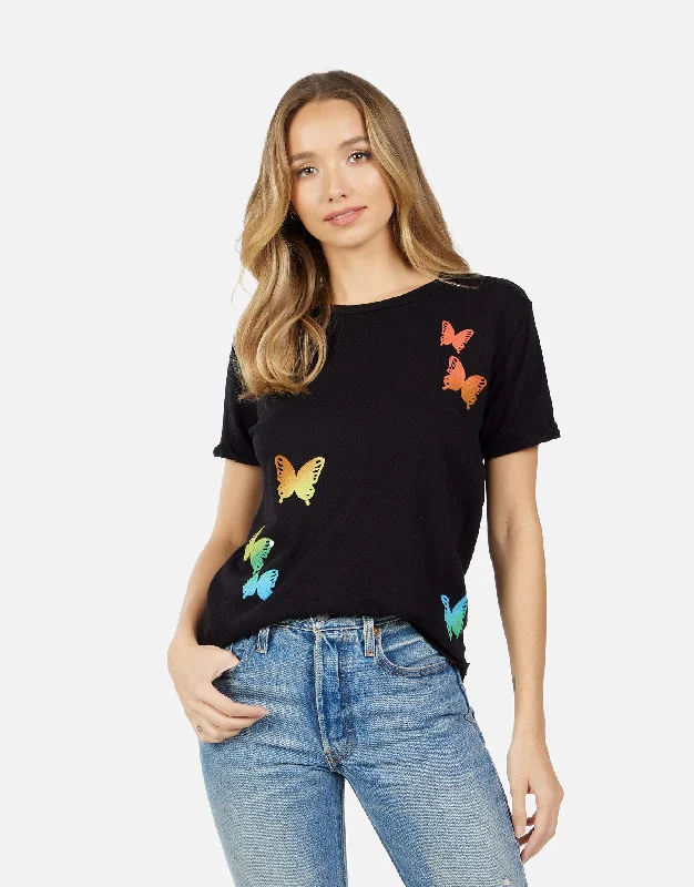 Women's Blouse with Asymmetrical HemEdda Rainbow Butterflies