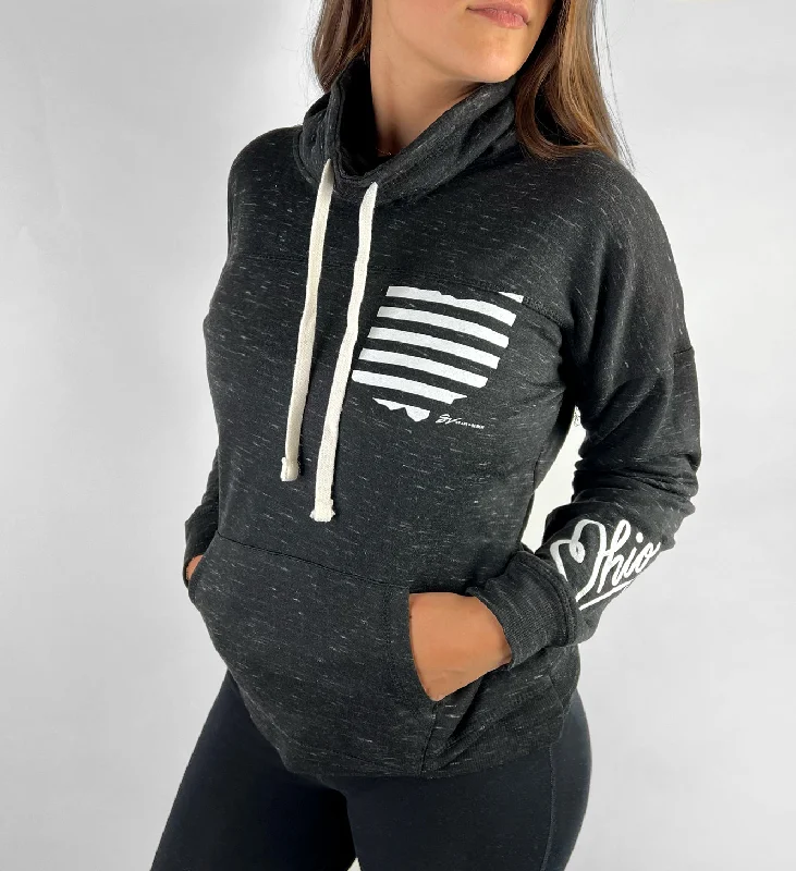 Women's Blouse with HoodWomen's Ohio Stripes Black Pullover Fleece