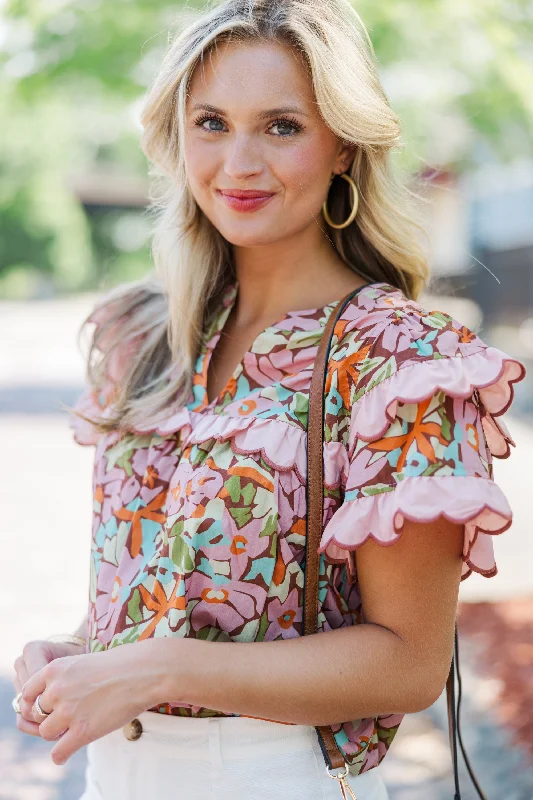 Women's Relaxed Fit ShortsWay Back When Pink Floral Blouse