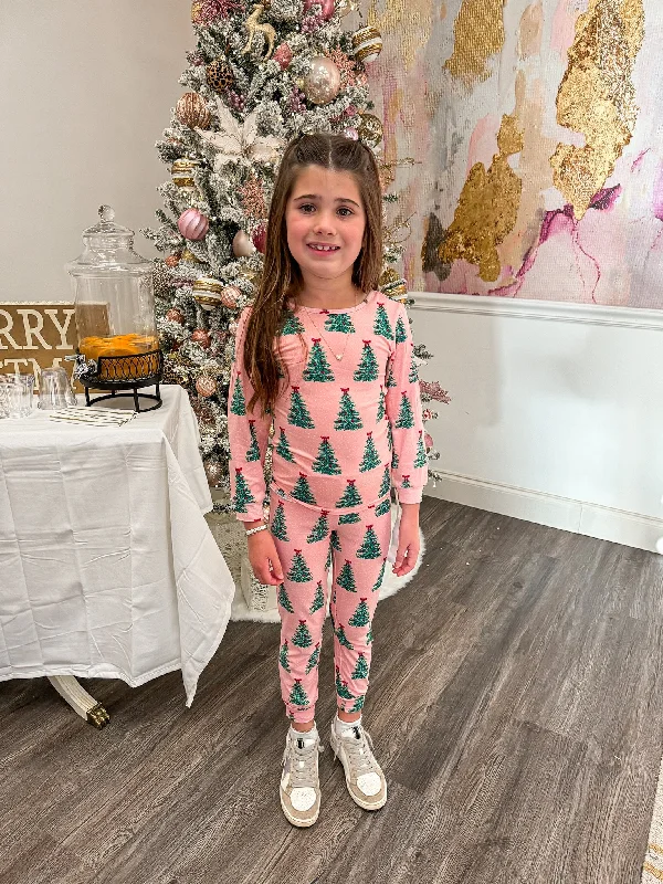 Women's OverallsKids Christmas Tree Pink Pajama Set