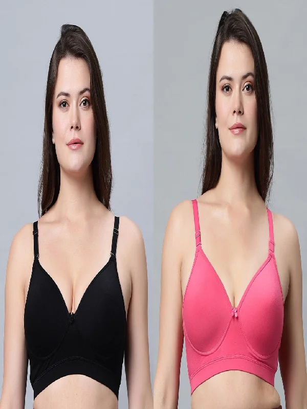 plus-size lace overlay nursing braMedium Coverage Padded carrot and black color Tshirt Bra (Pack of 2)