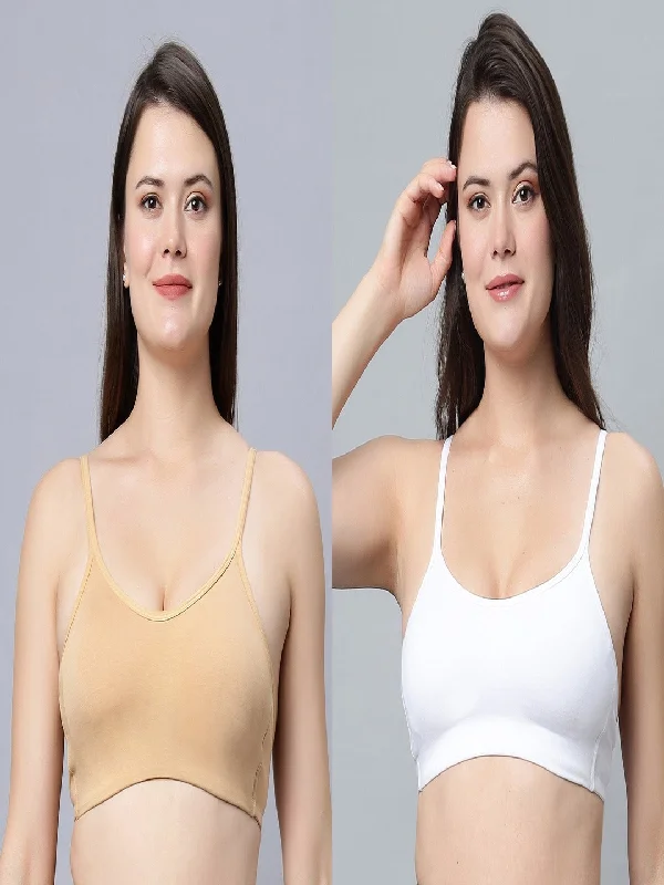 smoothing high-waisted bra for tummy controlNon-Padded Full Coverage Skin and White Color Sports bra (Pack of 2)