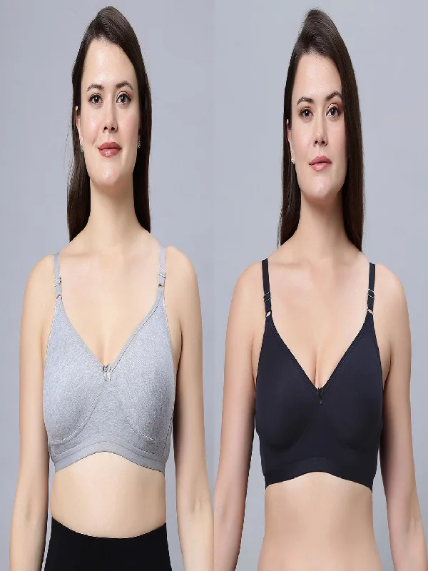 wire-free contour braFull Coverage Non-Padded T-Shirt Bra Grey Navy Blue color (Pack of 2)