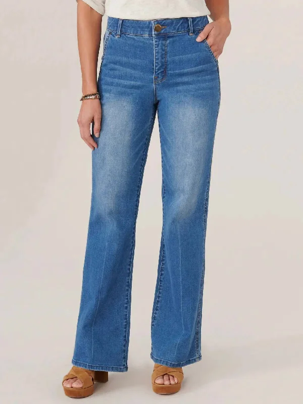 Women's Jodhpurs with Collarless DesignSkyrise Side Seam Boot Cut Jeans In Mid Blue