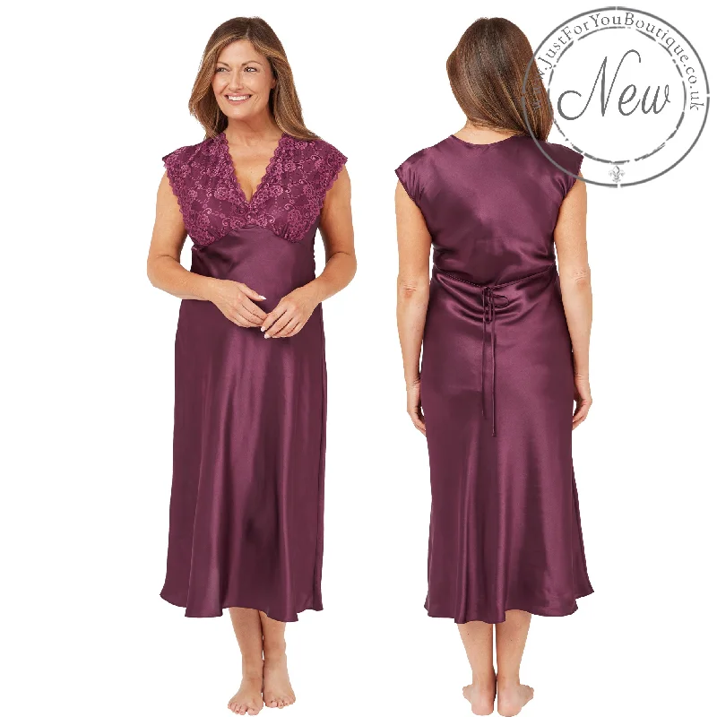 women's pajamas in a cozy, plush fabricPlain Mulberry Purple Wide Strap Full Length Long Sexy Satin Nightdress Negligee PLUS SIZE