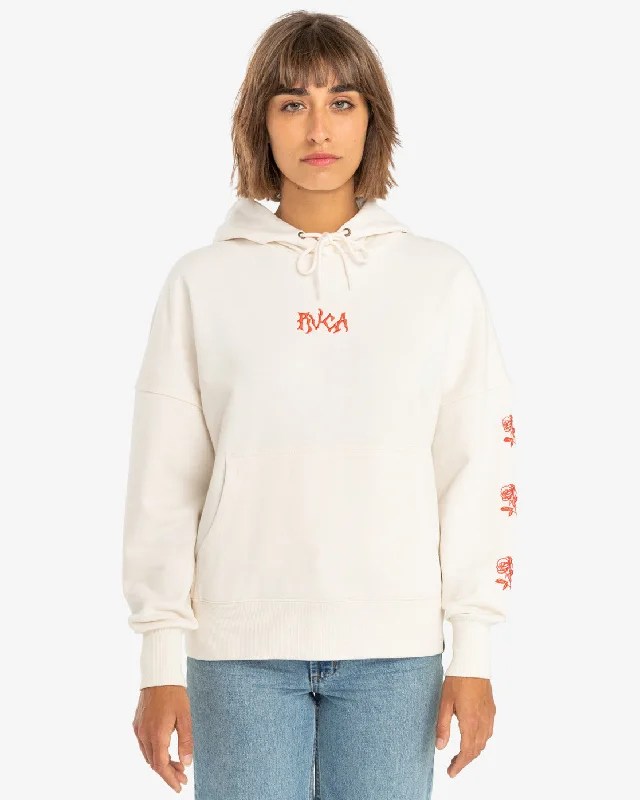 Women's Hooded Sweatshirts with Solid Color LiningRVCA Womens Roses Only Pullover Hoodie - Salt