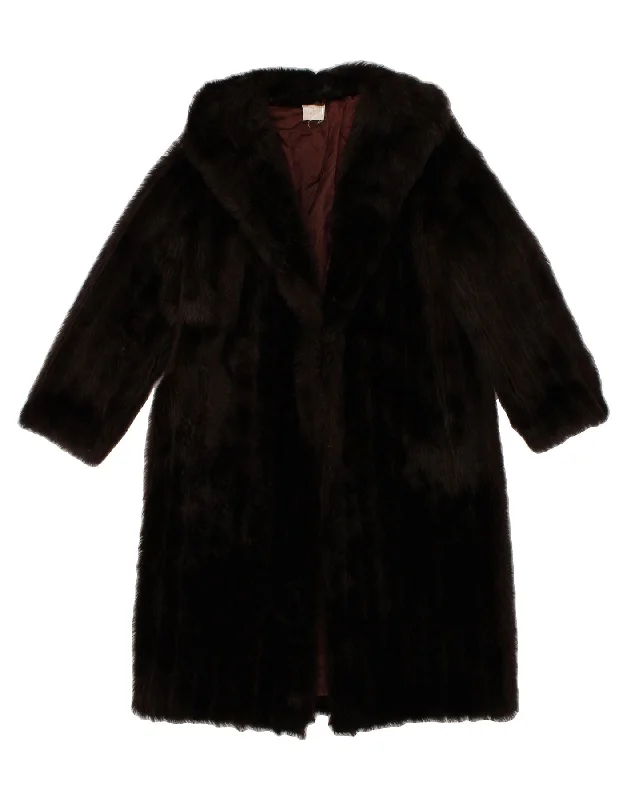 Women's Coats with Fur Trimmed BeltVINTAGE Womens Faux Fur Overcoat UK 14 Medium Brown Acrylic