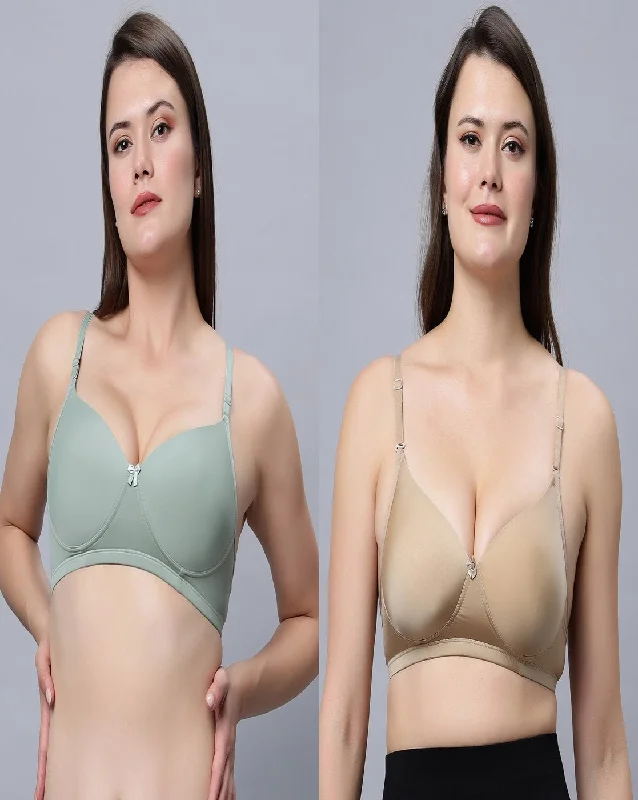 backless bra with invisible strapsMedium Coverage T-shirt Padded Olive and Skin Color Bra (Pack of 2)