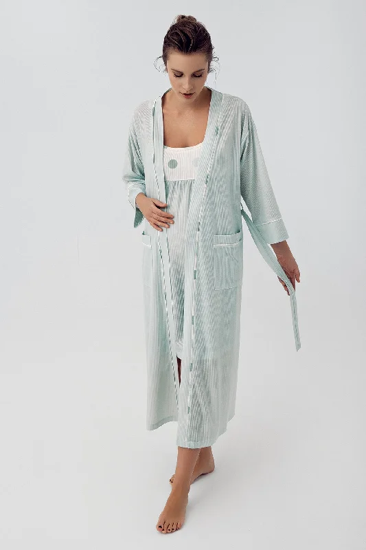 high-quality women's pajama setsShopymommy 16401 Polka Dot Maternity & Nursing Nightgown With Robe Green