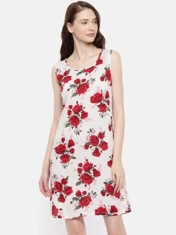 women's pajamas with a touch of eleganceThe White & Red Printed Summer Sheath Dress