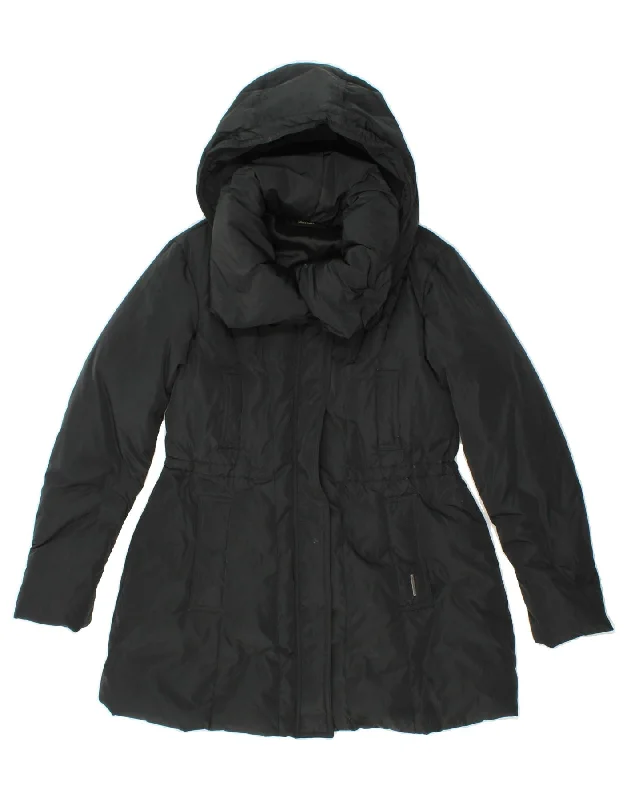 Women's Zip-Up CoatsDKNY Womens Hooded Padded Jacket UK 6 XS Black Polyester