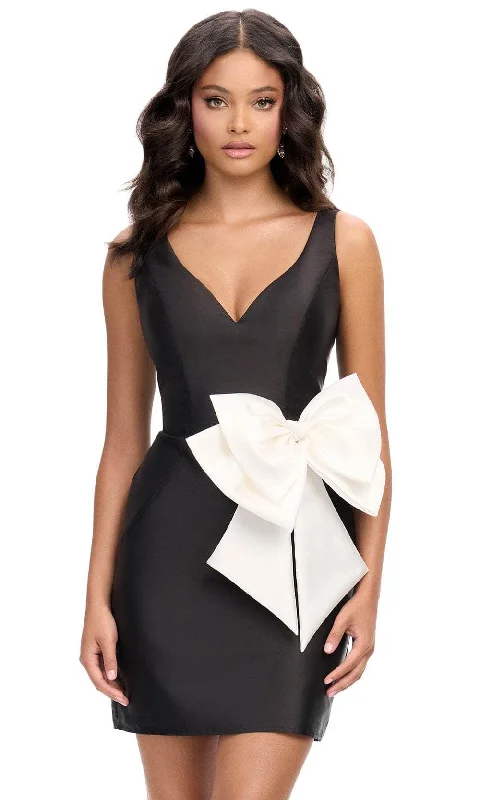 Women's Shift DressesAshley Lauren 4785 - Deep V-Neck Bodycon Cocktail Dress