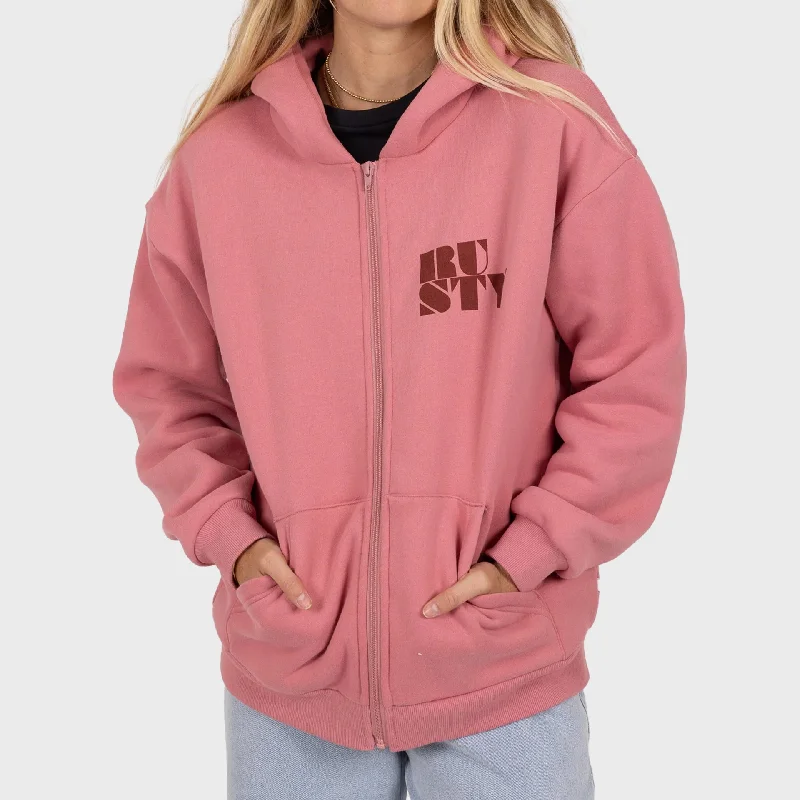 Women's Hooded Sweatshirts with Corduroy LiningRusty Womens Alana Oversized Zip Hooded Fleece - Mauve