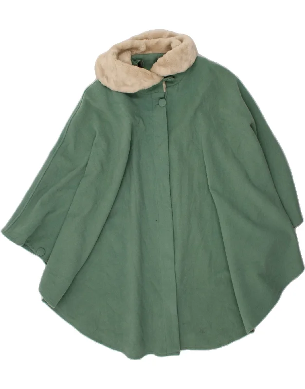 Women's Puffer CoatsVINTAGE Womens Poncho Coat UK 14 Medium Green Wool