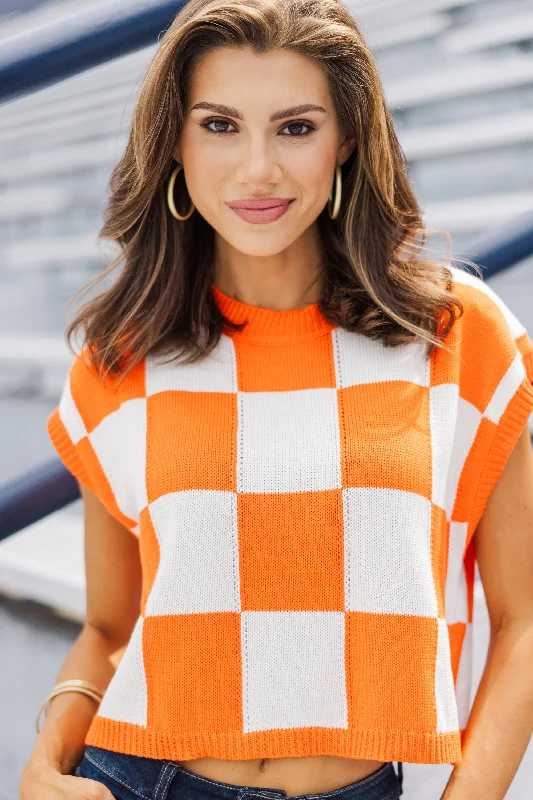 Women's Active ShortsSing Along Orange Checkered Sweater