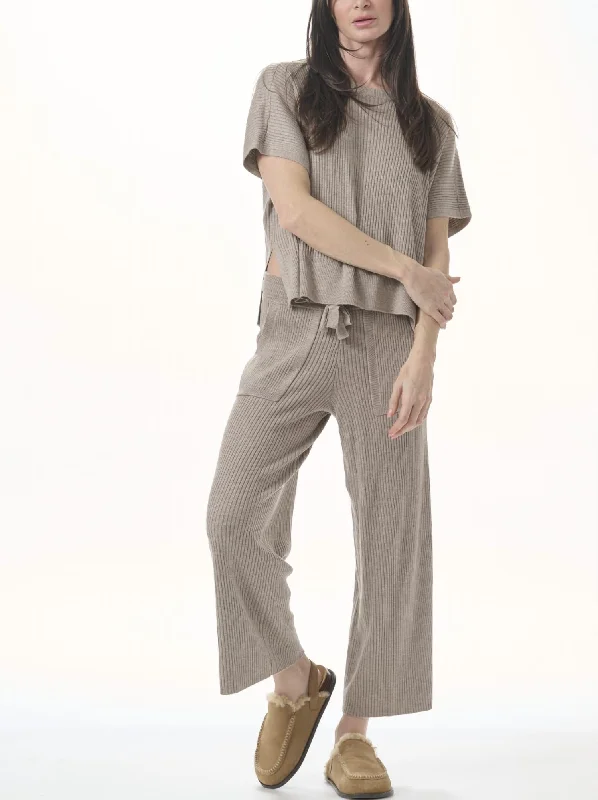 Women's Jodhpurs with Boat CollarGeorgie Cashmere Blend Rib Pant In Tawny Heather