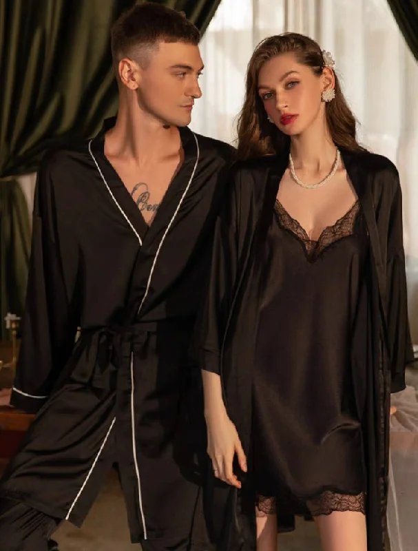 women's pajamas for ultimate relaxationCouple Pajamas, Satin Pajama Set, Men Robe, Lingerie Set