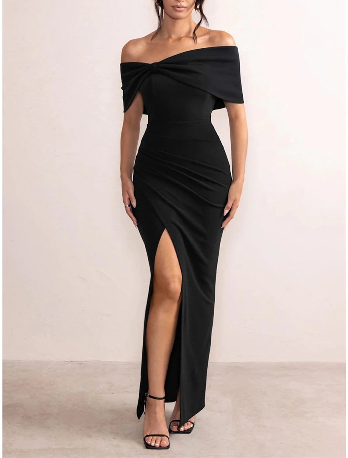 Women's Lapel Collar DressesWomen's Black Dress Prom Dress Party Dress Long Dress Maxi Dress Black Red Short Sleeve Plain Backless Summer Spring Fall Off Shoulder Elegant Wedding Guest Evening Party Vacation