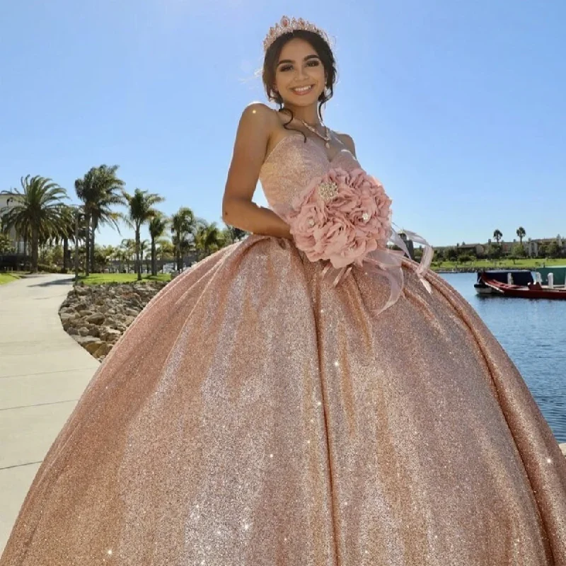 Women's Collarless DressesRose Gold Quinceanera Dresses Vestidos De 15 Quinceañera 2024 Glitter Sweetheart Sequin Ball Gown Sweet 16 Dress Birthday Party