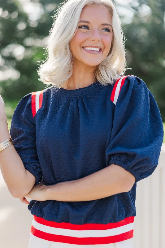 Women's Swim ShortsSee It Through Navy Blue Textured Blouse