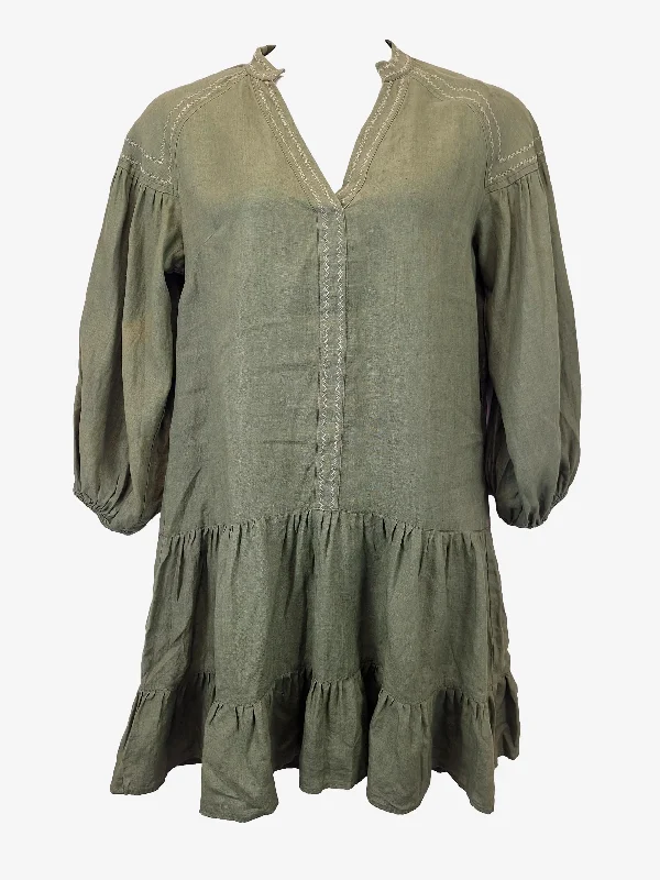 Women's Shift DressesElms + King Olive Linen Smock Mini Dress Size M