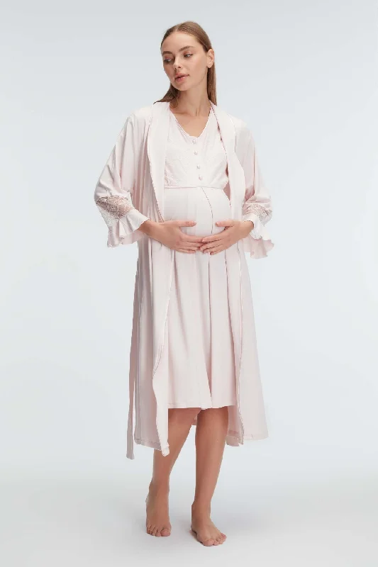 women's pajamas with a sophisticated, modern twistShopymommy 11313 Lace Sleeve Maternity & Nursing Nightgown With Robe Ecru