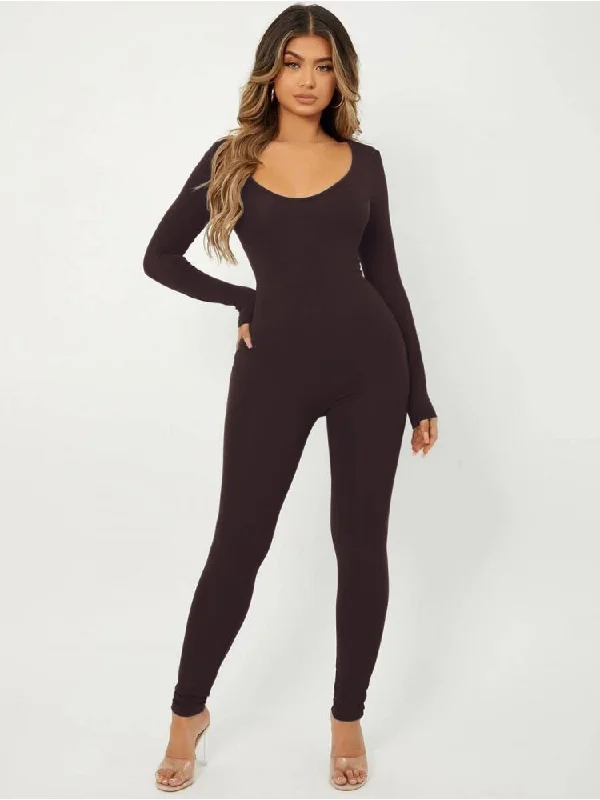 Women's Ruffled DressesU Neck Long Sleeve Bodycon Jumpsuits