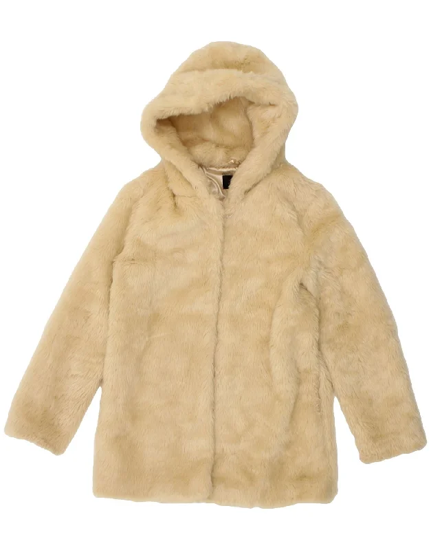 Women's Coats with Fur TrimVINTAGE Womens Hooded Faux Fur Coat UK 12 Medium Beige Polyester