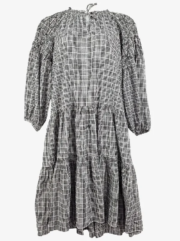 Women's Keyhole-Back DressesAuguste Charcoal Gingham Shirred Shoulder Maxi Dress Size 14