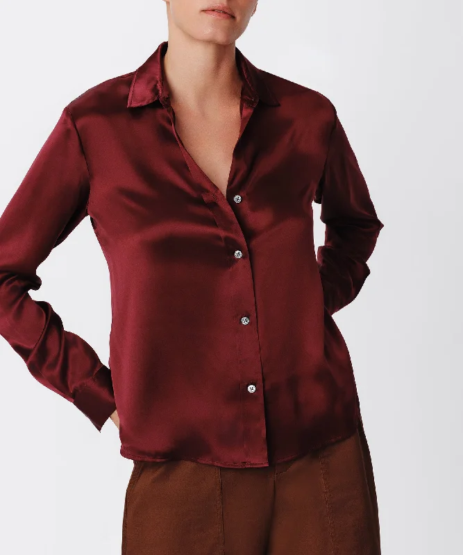 Women's Blouse with RufflesSilk Charmeuse Classic Shirt - Merlot