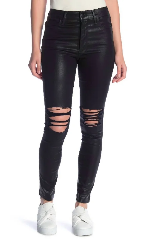 Women's Jodhpurs with PocketsThe Charlie Coated High Rise Distressed Ankle Skinny Jeans In Black