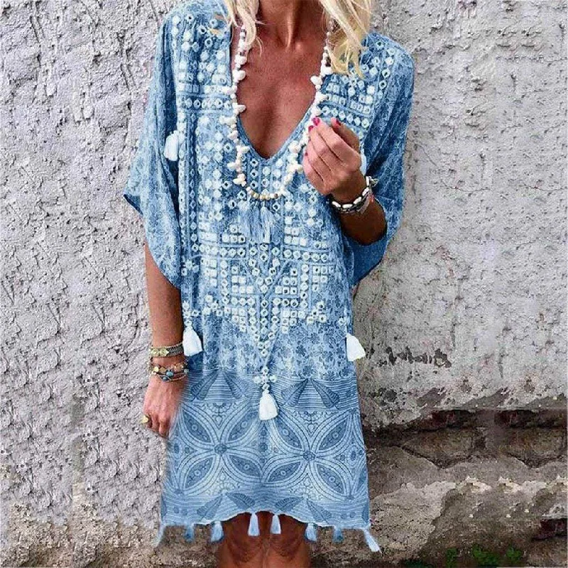 Women's Flared DressesFashionSierra - Ladies Casual Loose Mini Shirt Beach Dress Sundress