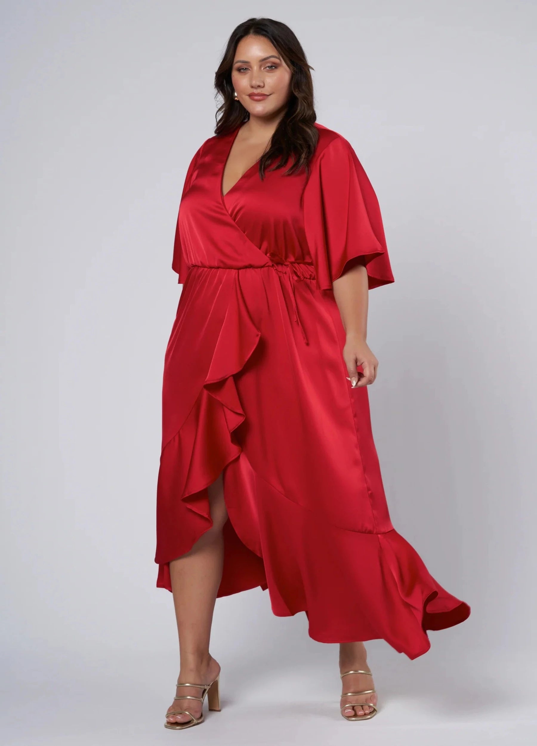 Women's Warm ShortsPink Dusk - Short Sleeve Smouldering Wrap Maxi Dress