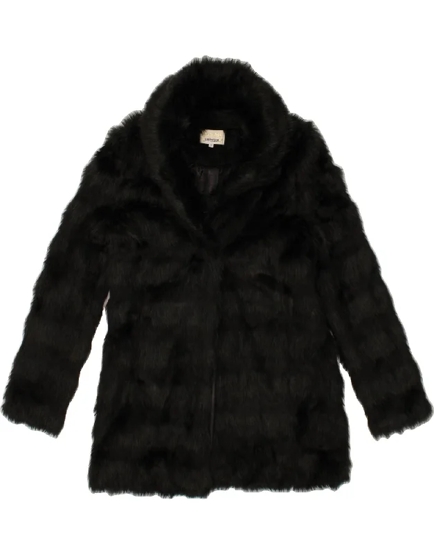 Women's Coats with Fur TrimVINTAGE Womens Faux Fur Coat UK 12 Medium Black Modacryl