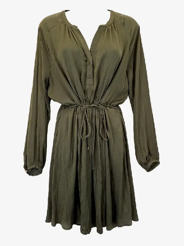 Women's Narrow Collar DressesWitchery Breezy Olive Long Sleeve Mini Dress Size 10