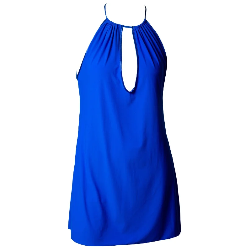 women's pajamas with a cozy, snug fit for ultimate comfortMovens Open Back Slip Dress with Lace Trim in Blue