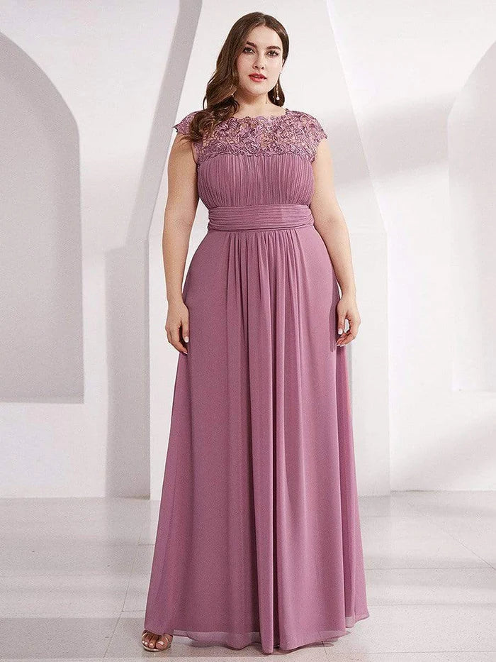 Women's Halter DressesPlus Size Elegant Maxi Long Lace Cap Sleeve Bridesmaid Dress