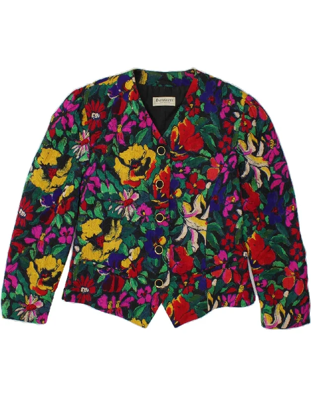 Women's Windbreaker CoatsANTONETTE Womens 5 Button Blazer Jacket UK 14 Medium Multicoloured Floral